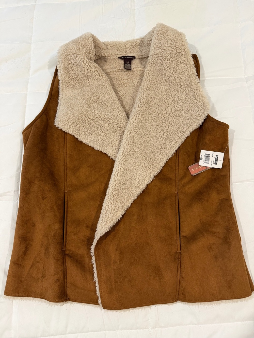 New Woman’s Bit & Bridle Brown Suede-Look Sherpa Vest with Cream Fur Lining
